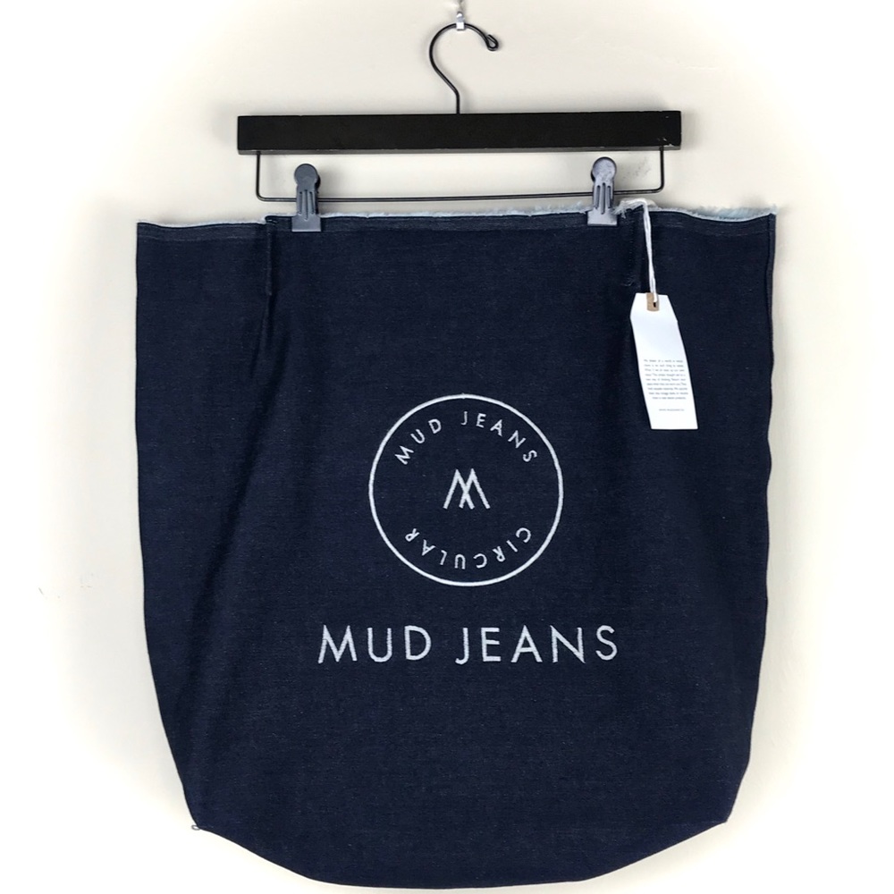 Mud Jeans Embroidered Blue Logo Denim Bag Tote Grocery Sustainable Laptop Sturdy